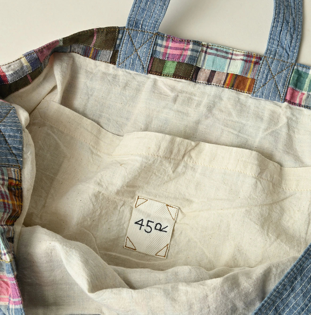 Indian Linen Patchwork Tote Bag Detail