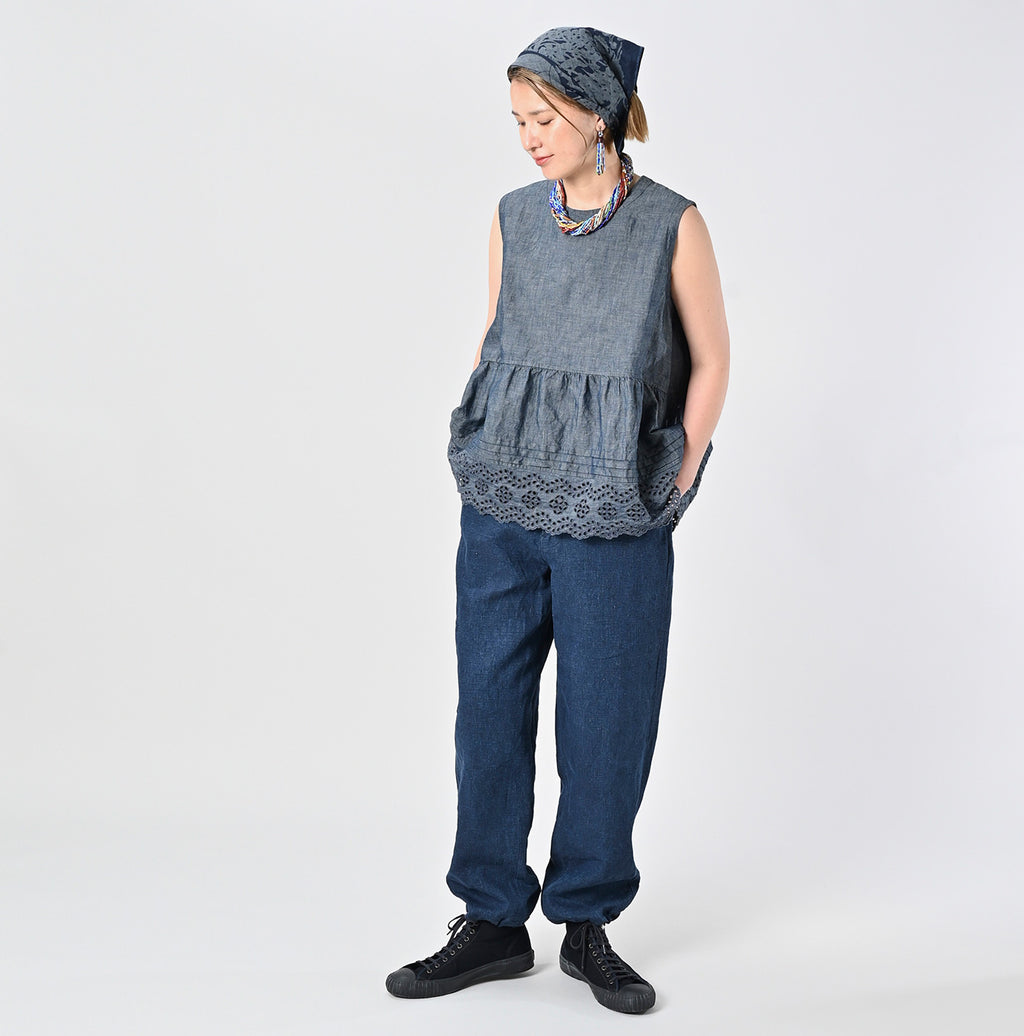 Indigo Linen Cloth 908 Nîmes Pants Female Model