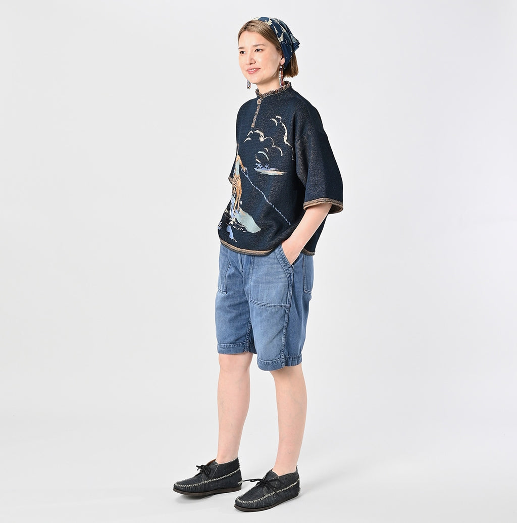 Indigo Surf Hula Girl Jacquard 908 Outer T-shirt Female Model
