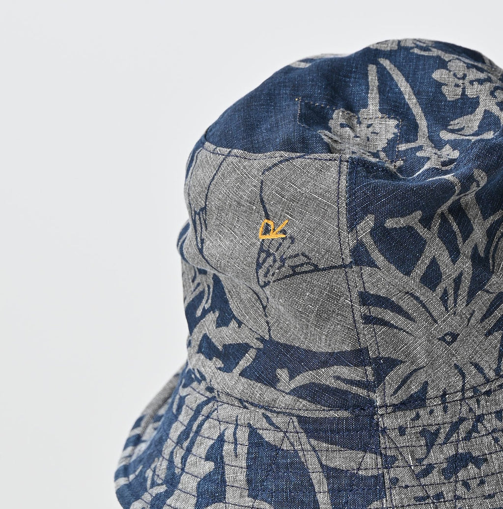 Indigo Linen Lotus Print Hat Detail