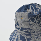 Indigo Linen Lotus Print Hat Detail
