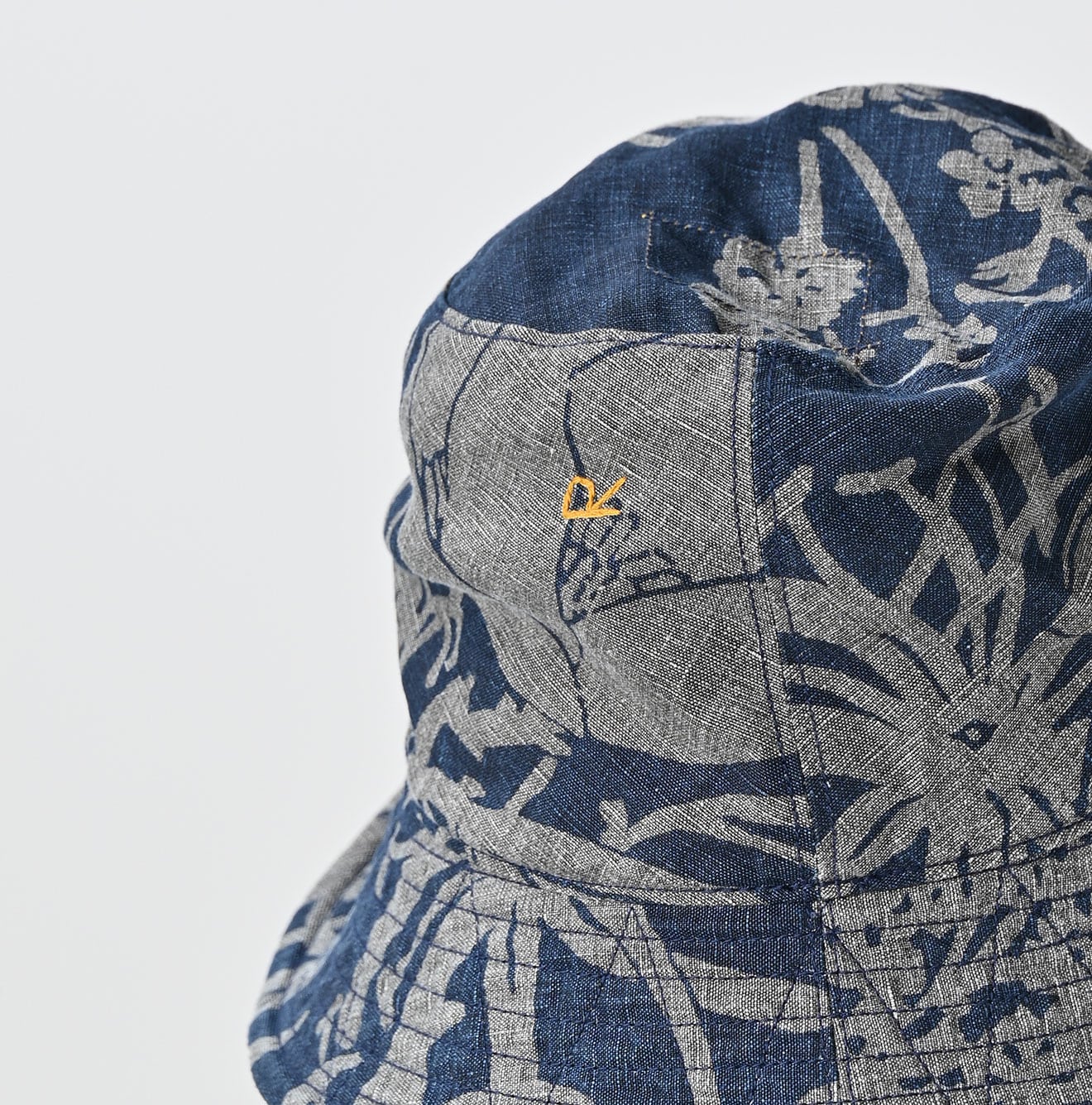 Indigo Linen Lotus Print Hat Detail