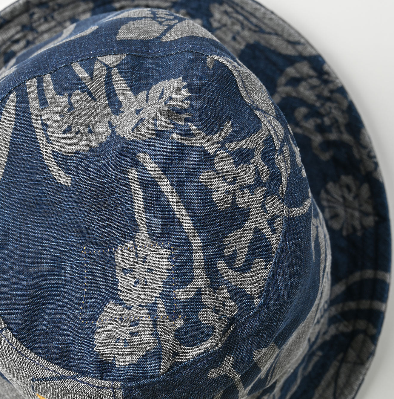 Indigo Linen Lotus Print Hat Detail