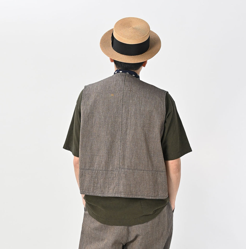 Indigo Mini Herringbone Cotton Tweed 908 Reversible Vest Male Model