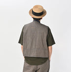 Indigo Mini Herringbone Cotton Tweed 908 Reversible Vest Male Model