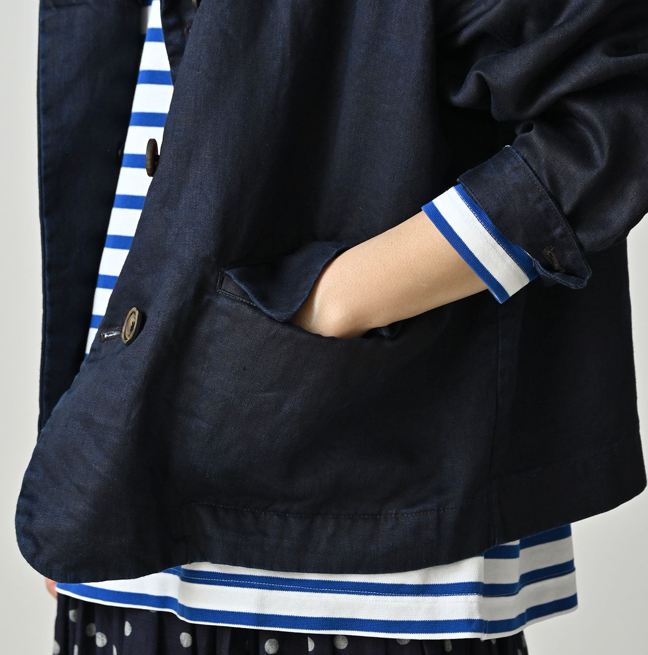 Indigo Linen Sateen Uma Jacket