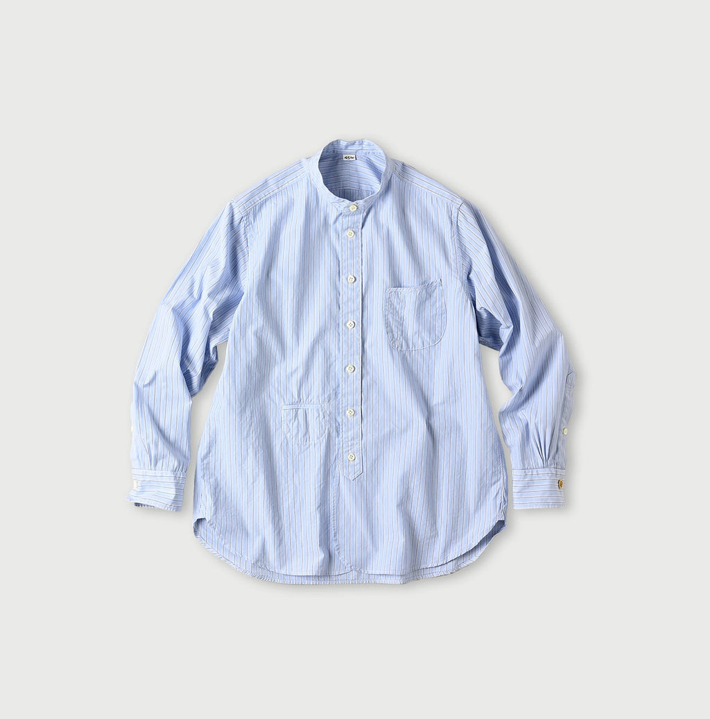 No.180 Miko 908 Loafer Stand Collar Shirt Saxe Stripes