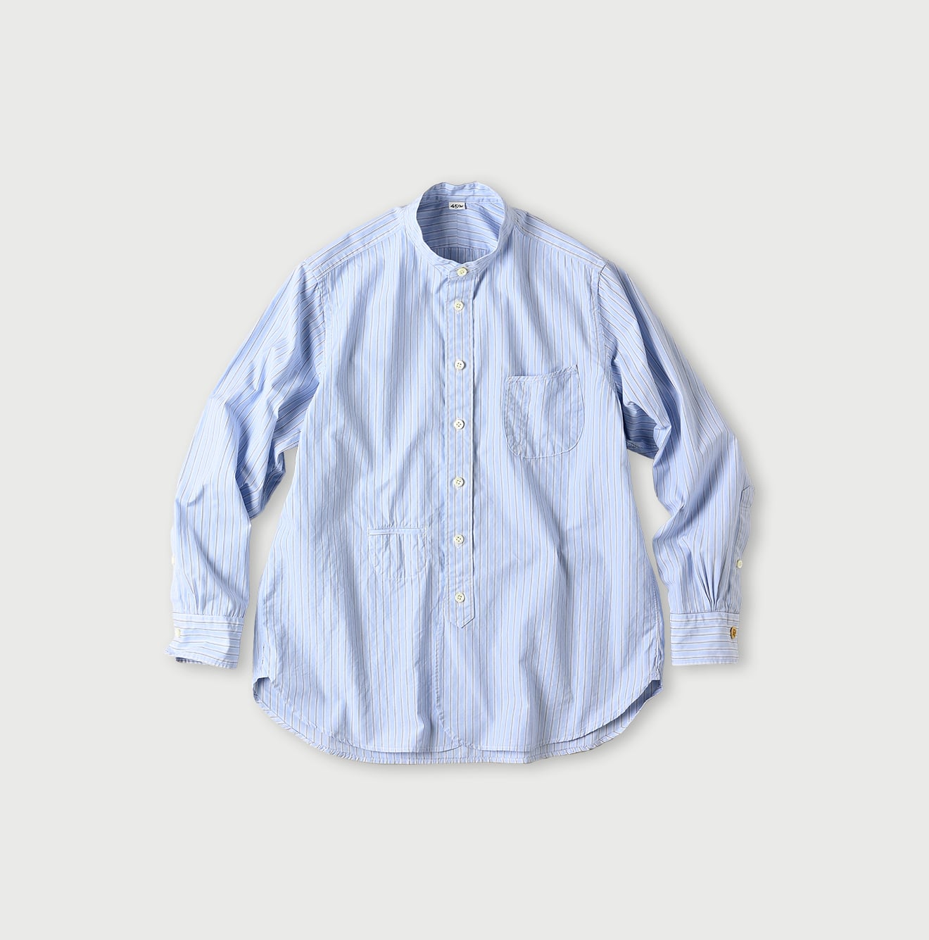 No.180 Miko 908 Loafer Stand Collar Shirt Saxe Stripes