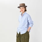No.180 Miko 908 Ocean Button Down Shirt Detail Female Model