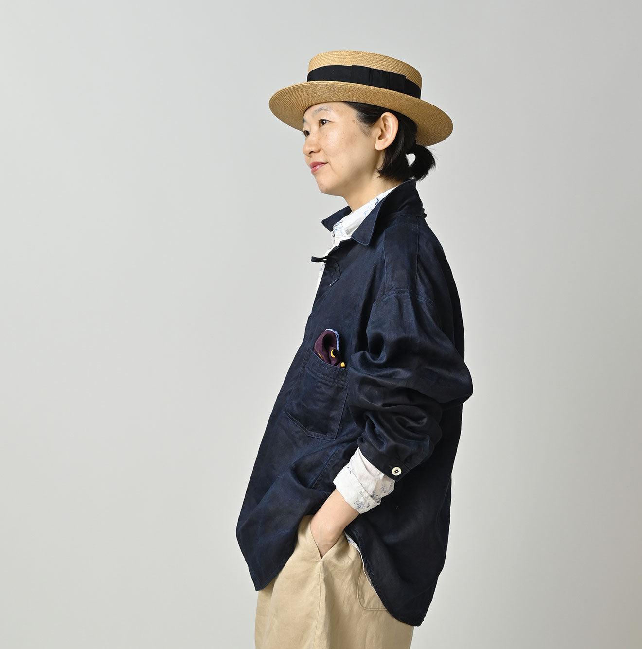 Indigo Linen Sateen 908 Duffer Shirt
