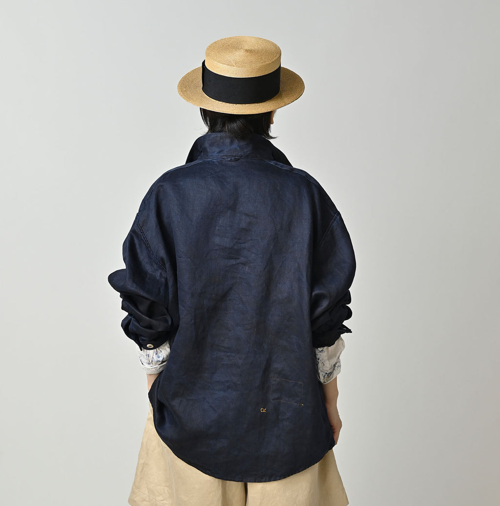 Indigo Linen Sateen 908 Duffer Shirt