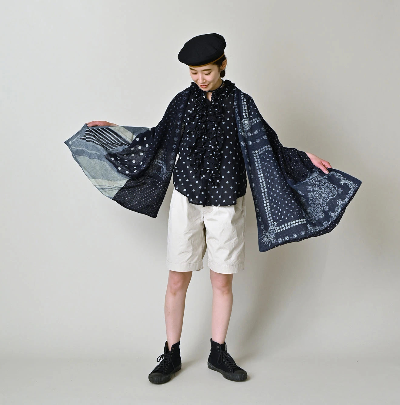 Indigo Gauze Bandana x Dots Stole