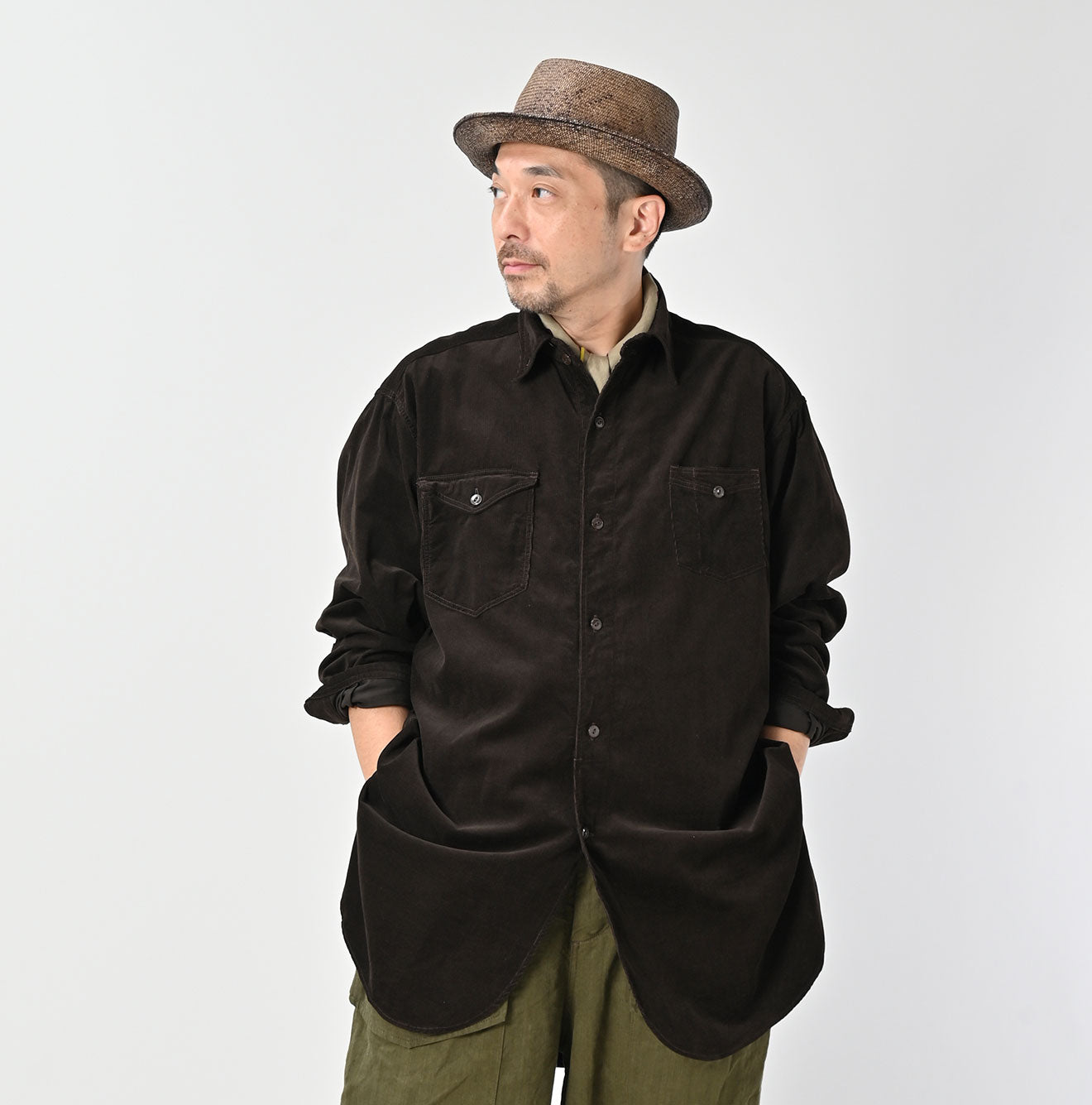 Pin Corduroy 908 Gatcha-Pocket Shirt Male Model