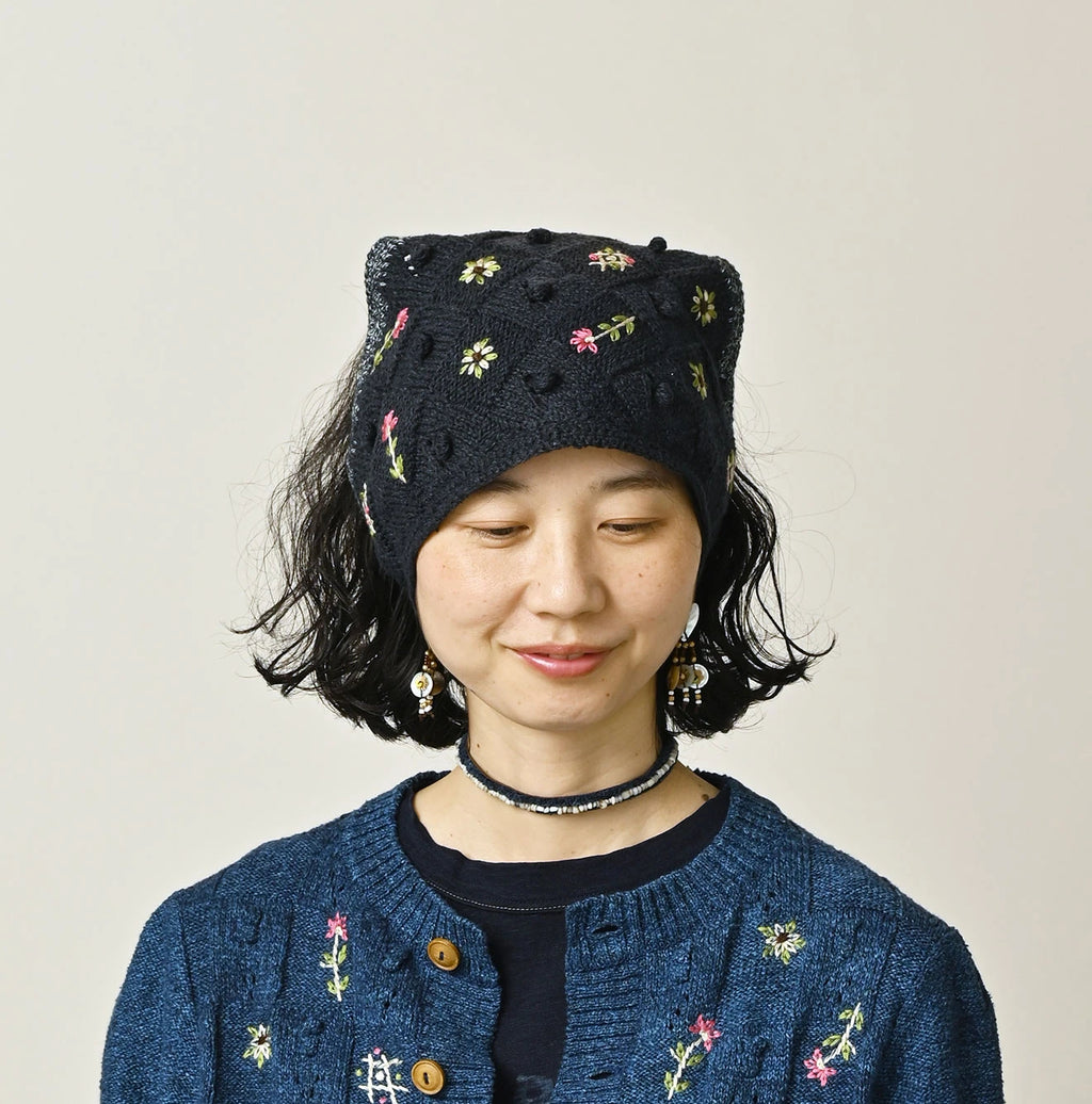 Indigo Pom-pom Flower Hair Band