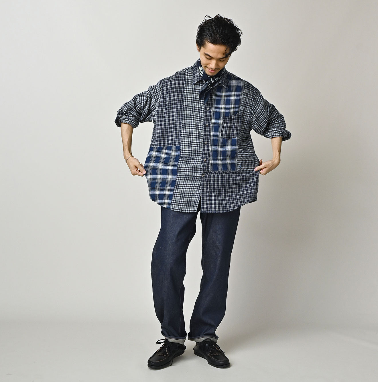 Indian Ai Flannel Mix 908 Ocean Button Down Shirt