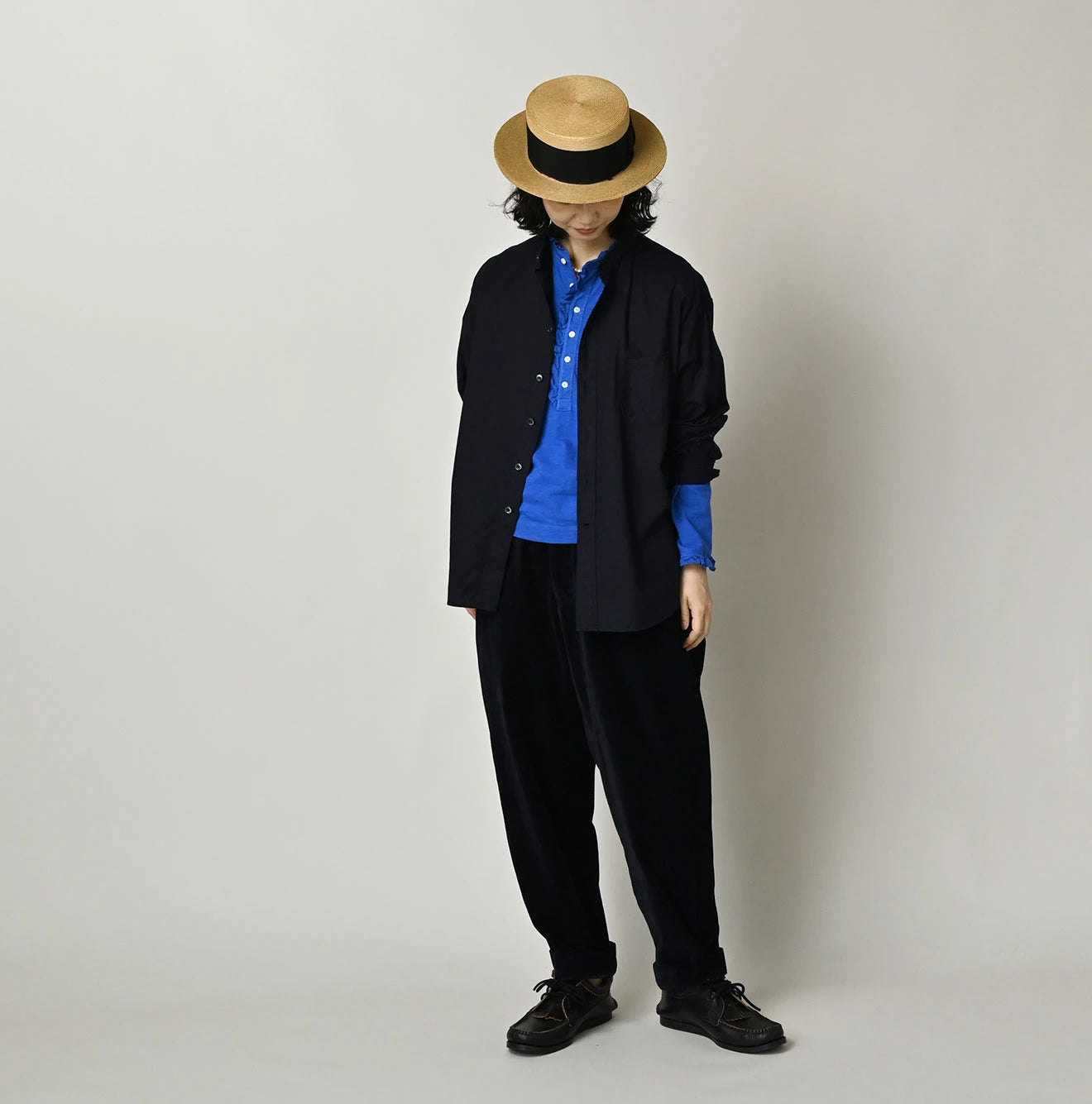 Indigo Compact Damp 908 Stand Collar Shirt