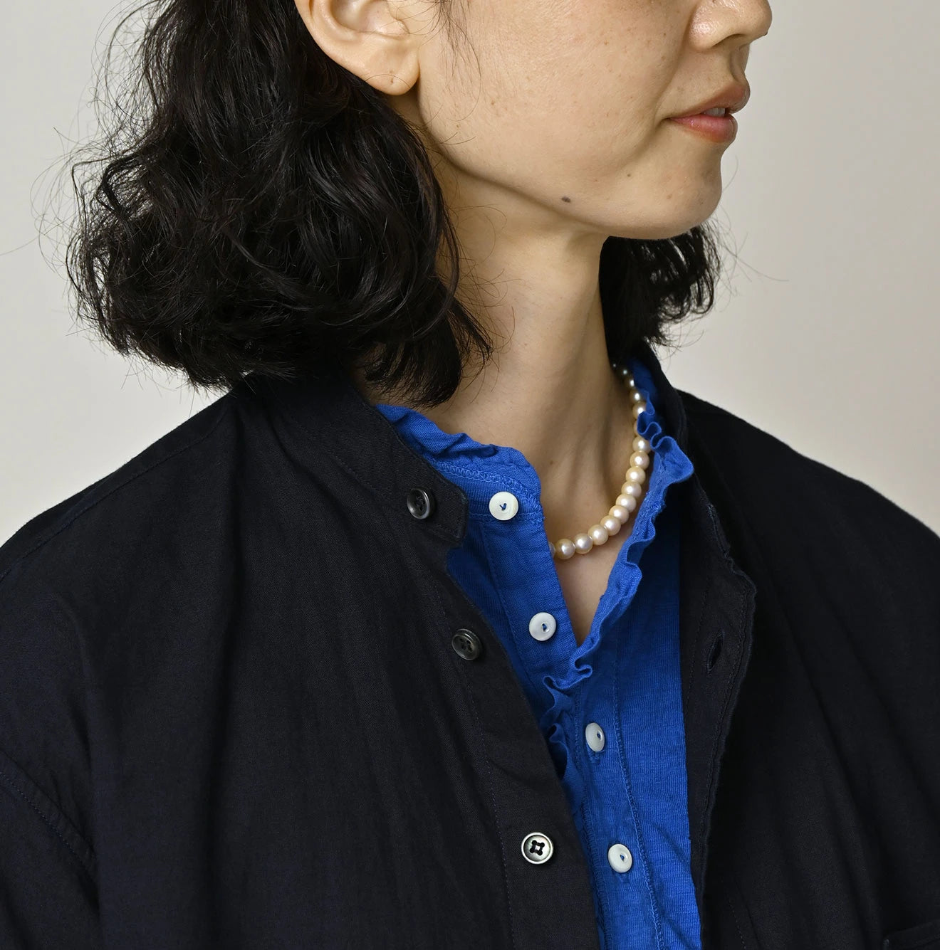 Indigo Compact Damp 908 Stand Collar Shirt