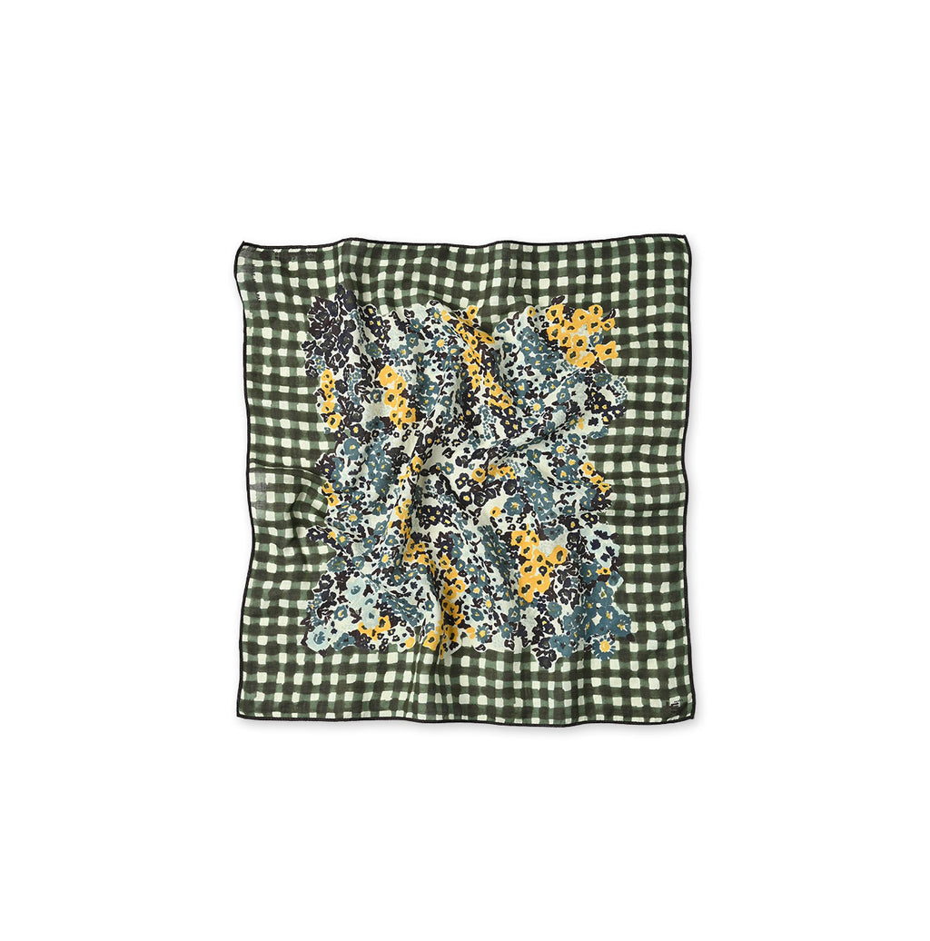 Supima Aya Gingham Check Flower Bandana Green