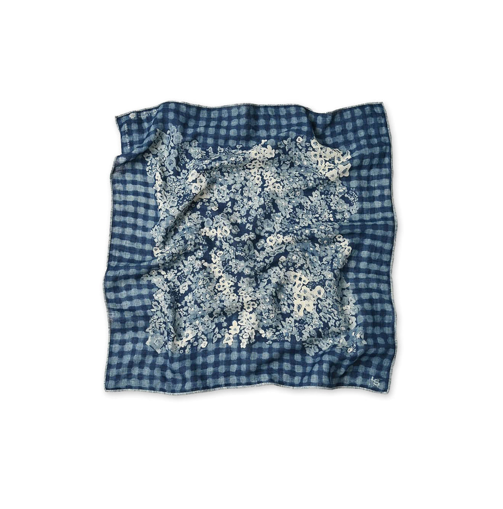 Indigo Supima Aya Gingham Check Flower Bandana