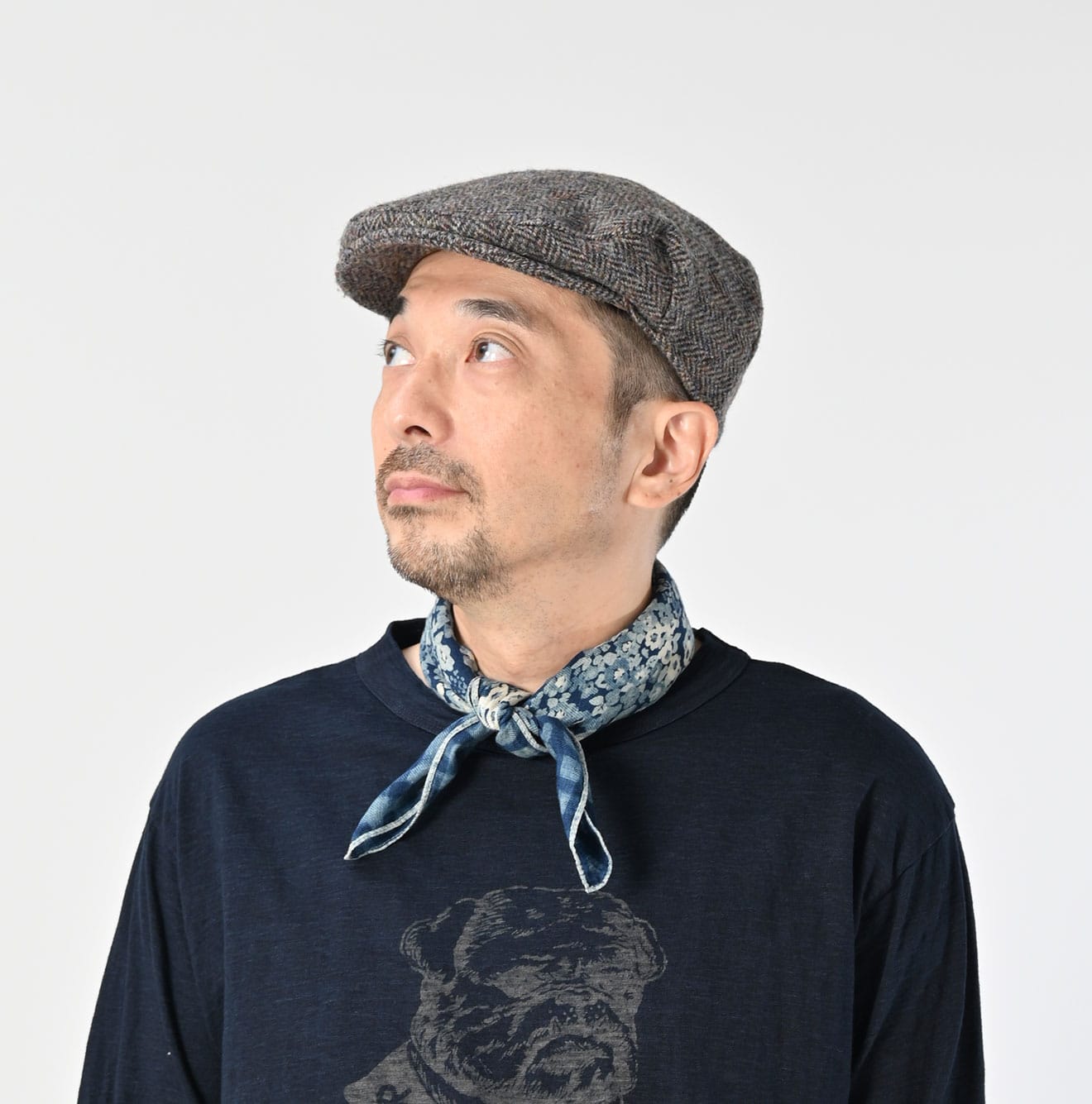 Indigo Supima Aya Gingham Check Flower Bandana Male Model
