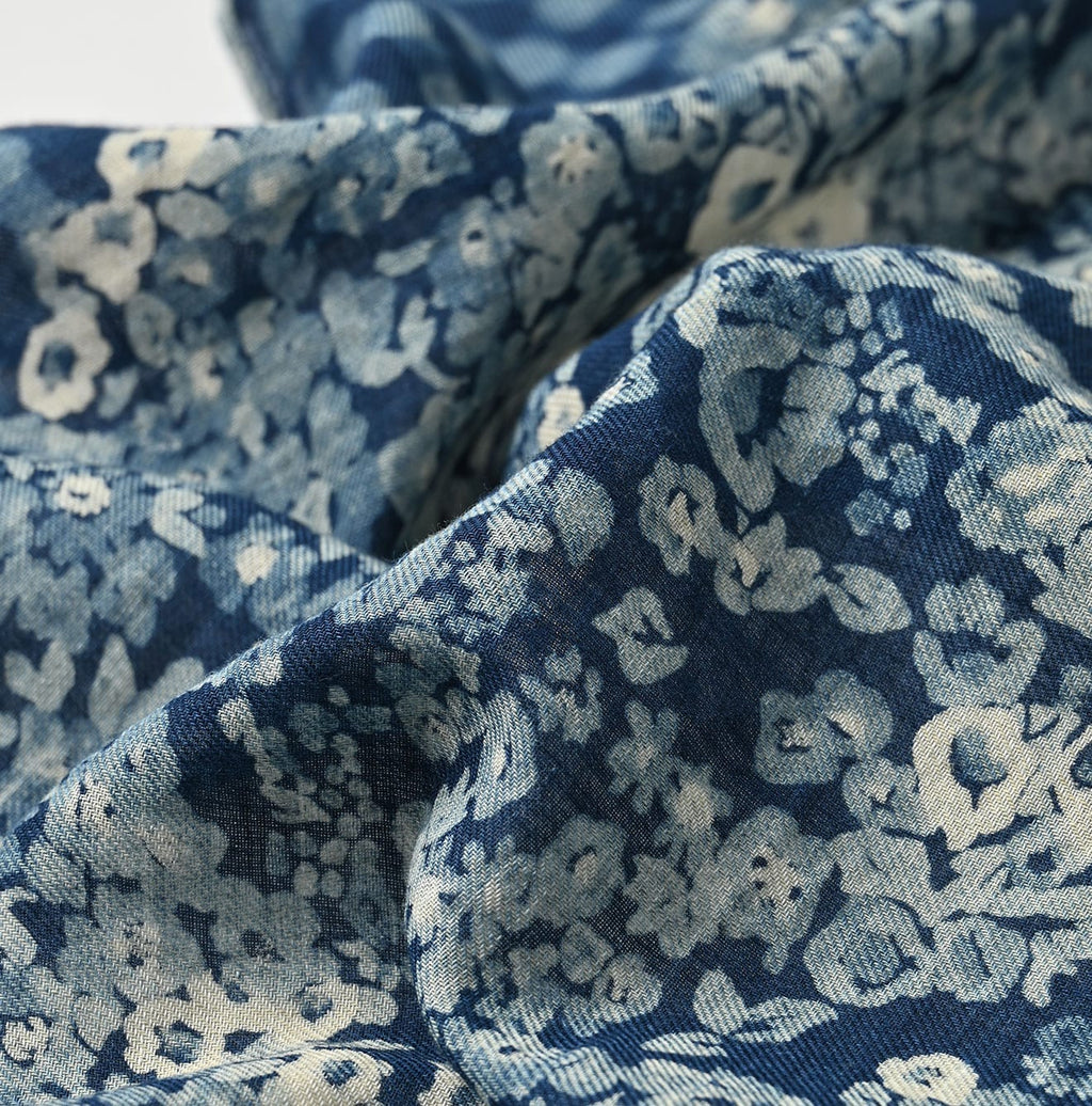 Indigo Supima Aya Gingham Check Flower Bandana Detail