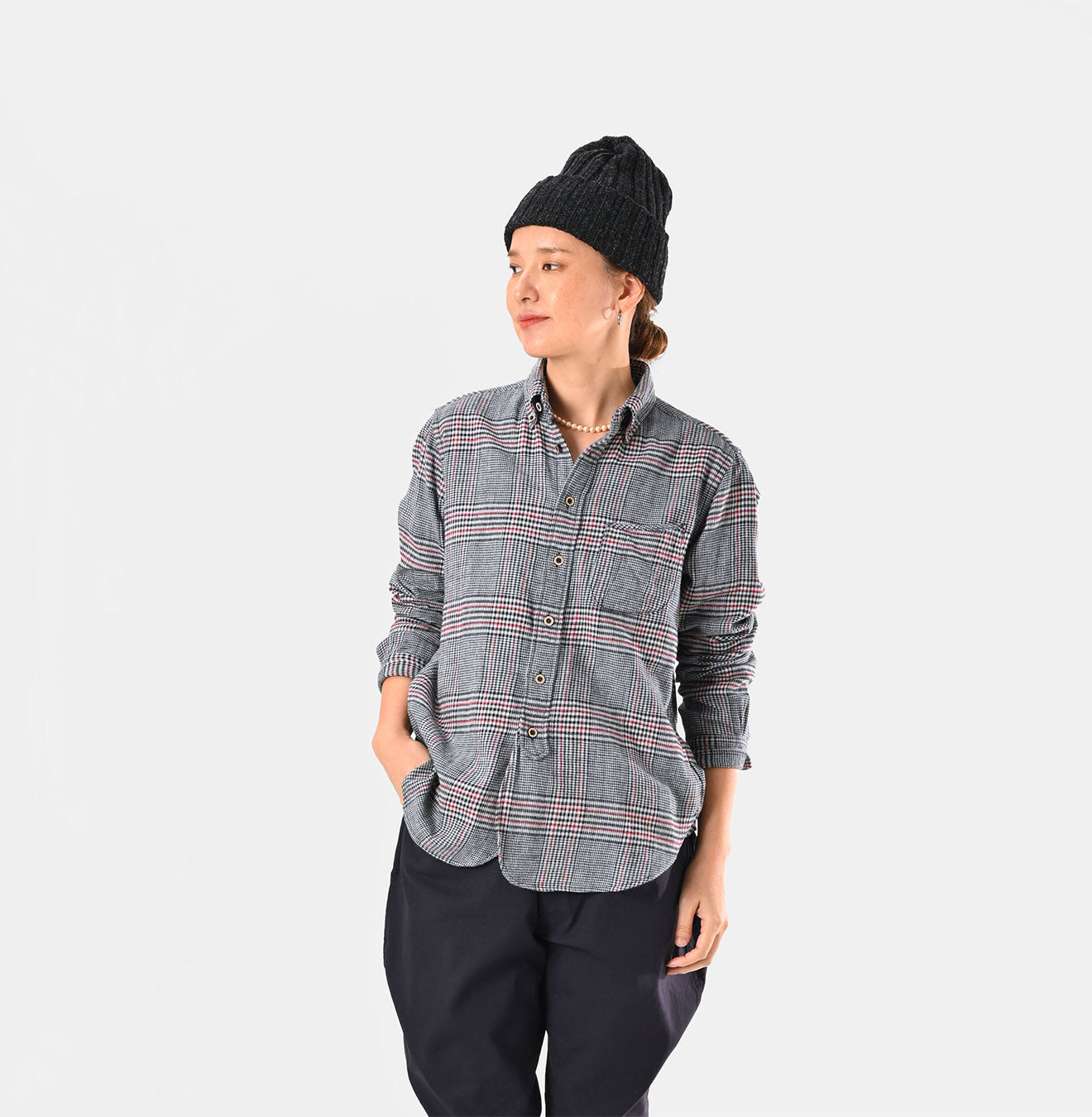 Double Woven 908 Loafer Button Down Shirt Female Model
