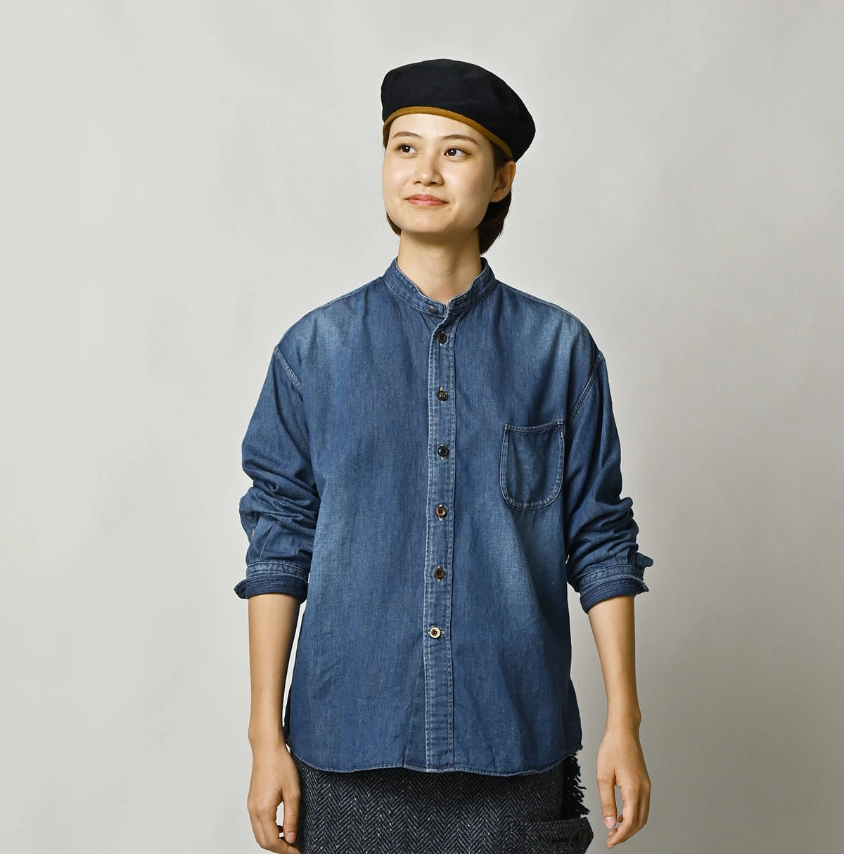4.5 oz Shirt Denim 908 Stand Collar Shirt