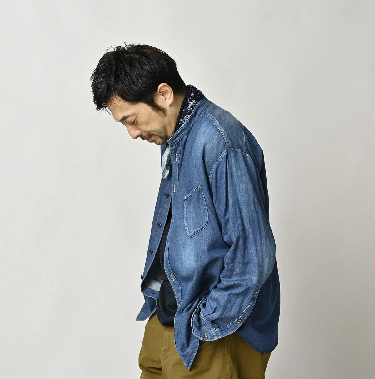 4.5 oz Shirt Denim 908 Stand Collar Shirt
