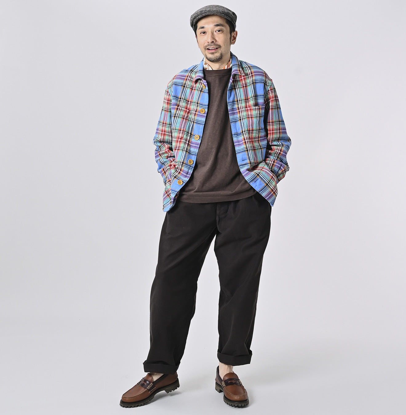 Indian Flannel Tartan 4-pocket Shirt Male Model
