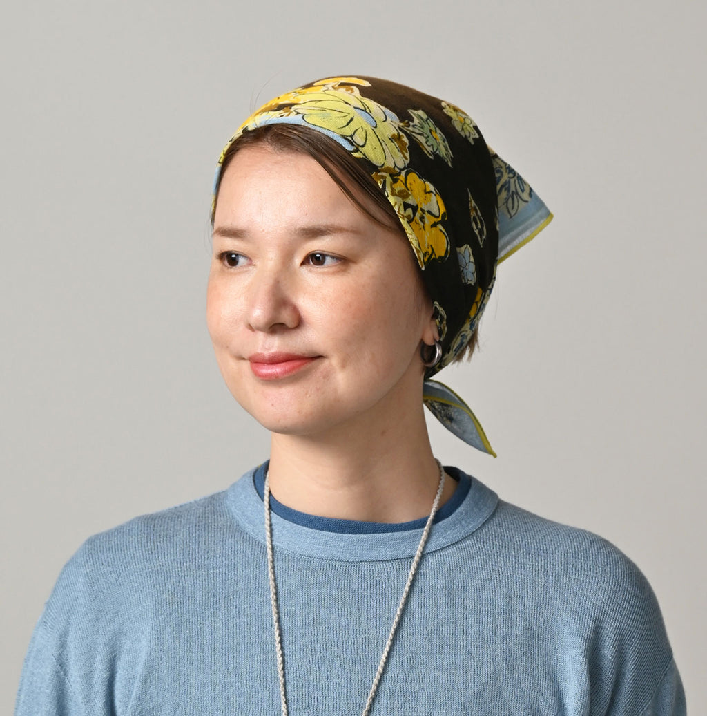Gauze Flower Bouquet Aya Bandana Saxe on Female Model