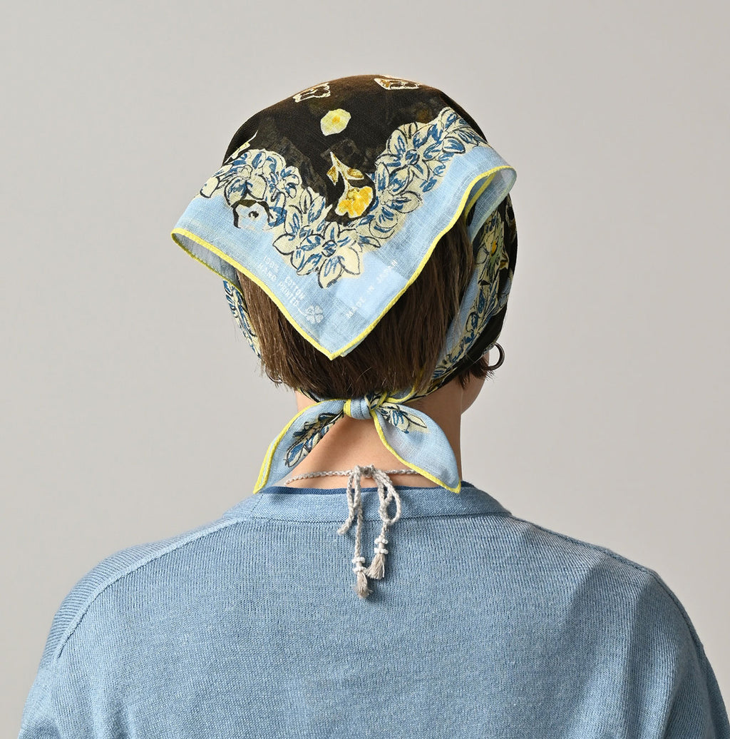 Gauze Flower Bouquet Aya Bandana Saxe on Female Model