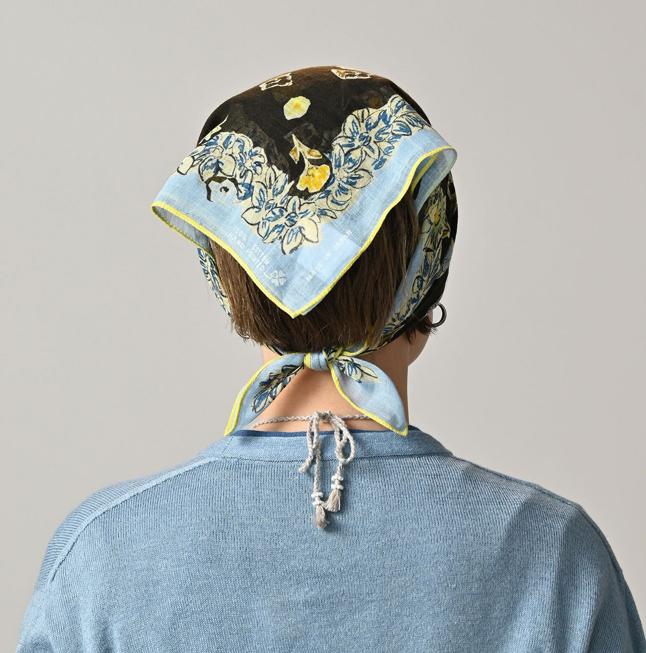 Gauze Flower Bouquet Aya Bandana Saxe on Female Model