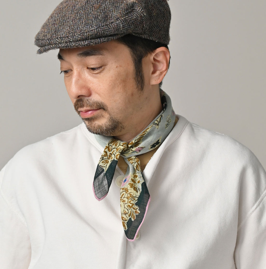 Gauze Flower Bouquet Aya Bandana Green on Male Model