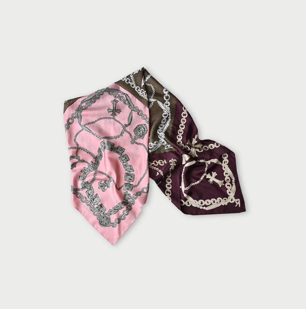 Silk Bandana Offcuts Stole Pink x Brown x Enji