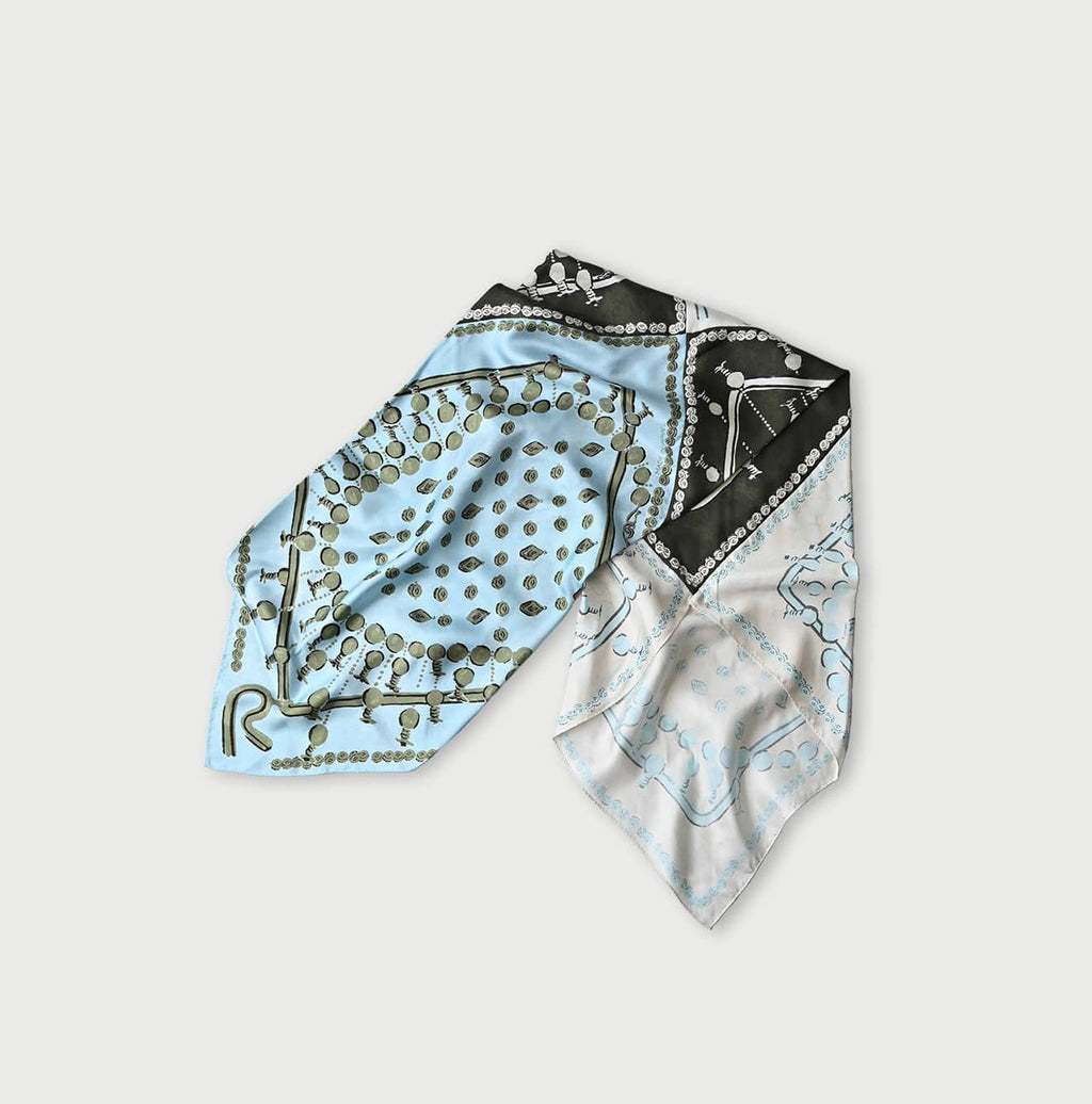 Silk Bandana Offcuts Stole Green x Saxe x White