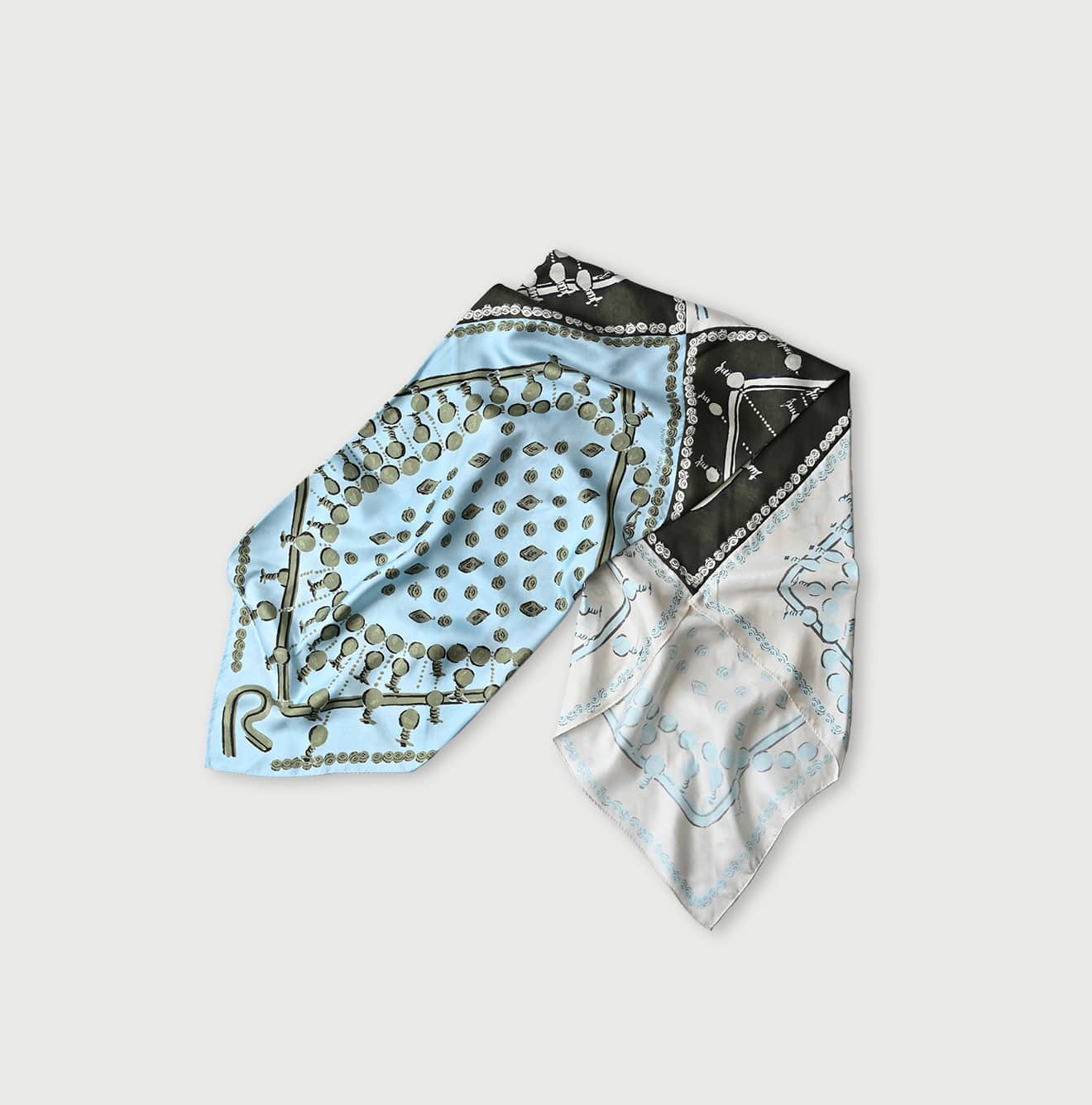 Silk Bandana Offcuts Stole Green x Saxe x White