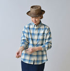 Indian Double Woven 908 Ocean Button Down Shirt Female Model