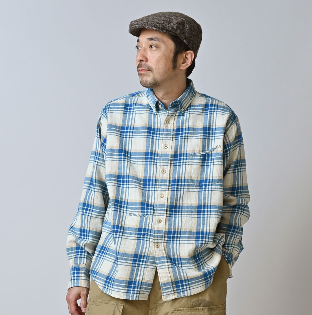 Indian Double Woven 908 Ocean Button Down Shirt Male Model