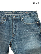 Tapered Five Pocket Hikohime Denim Cotton Pants Distressed