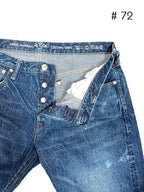 Tapered Five Pocket Hikohime Denim Cotton Pants Distressed