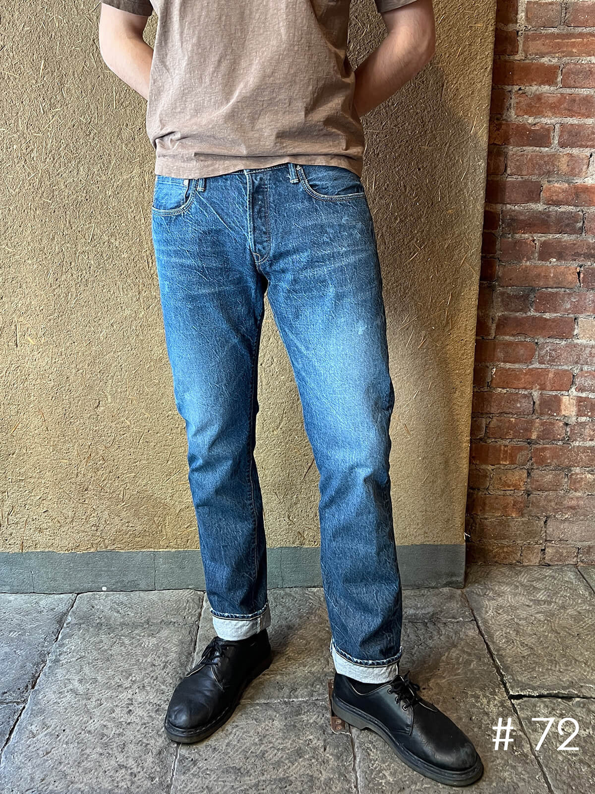 Tapered Five Pocket Hikohime Denim Cotton Pants Distressed